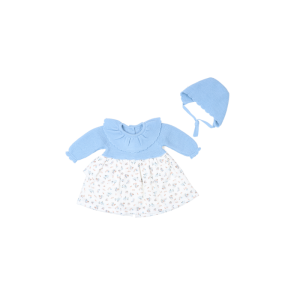 Conjunto bebé niña vestido tejido y capota de punto