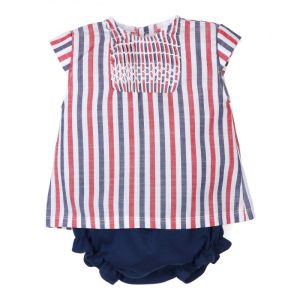 Conjunto corto camiseta a rayas y cubrepañal